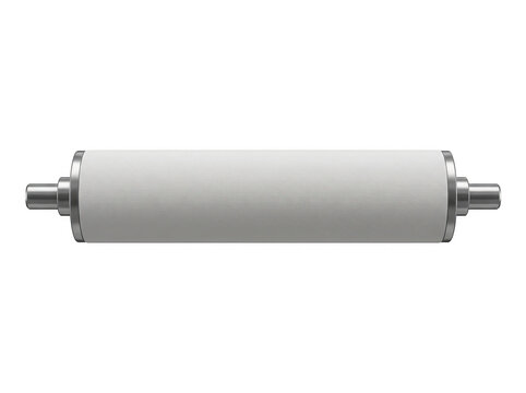 Industrial cylindrical filter cartridge with end caps mounted on a neutral background.