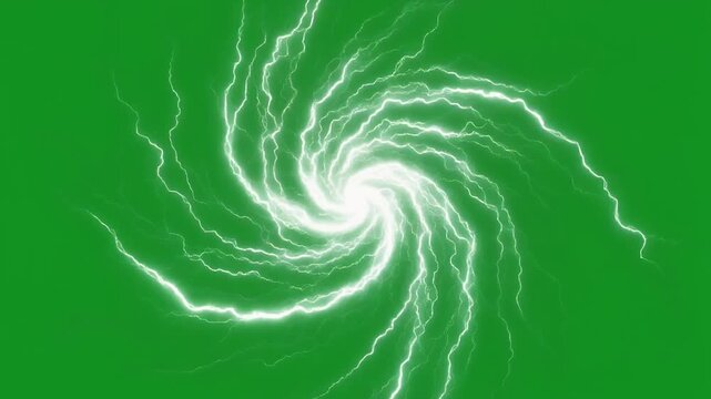 White Ionized Particles Swirling in Compact Plasma Storm on Green Screen
