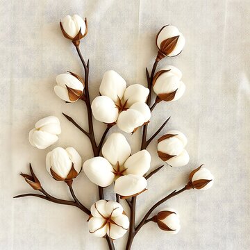Cotton plant stems with white bolls on textured background plant stem organic material decorative plant home decor material agriculture botanical delicate decoration minimalist