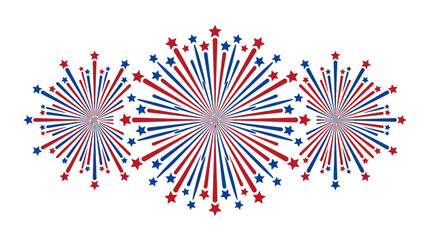 Obraz premium Red and blue patriotic firework bursts with stars on white background