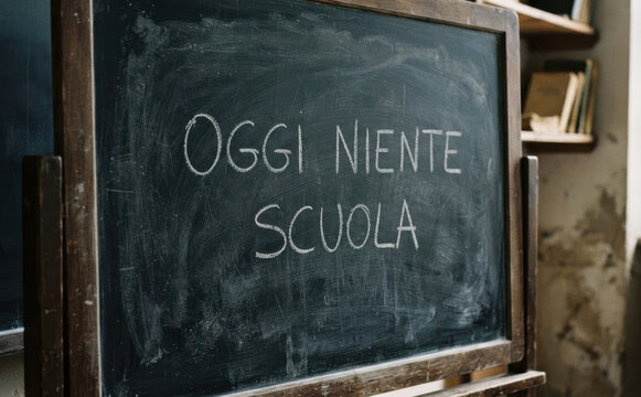 Oggi niente scuola - Lavagna con scritta in italiano per annunci scolastici, educazione e chiusura