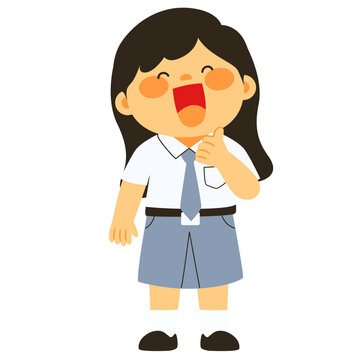 Happy high school girl wearing uniform, smiling brightly with cheerful expression.