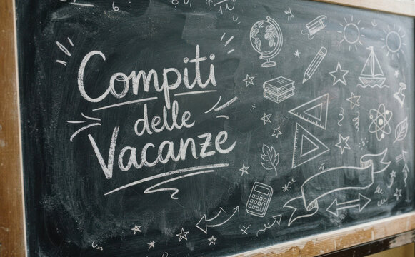 Compiti delle vacanze lavagna scolastica scritta con gesso per studio estivo e compiti scolastici