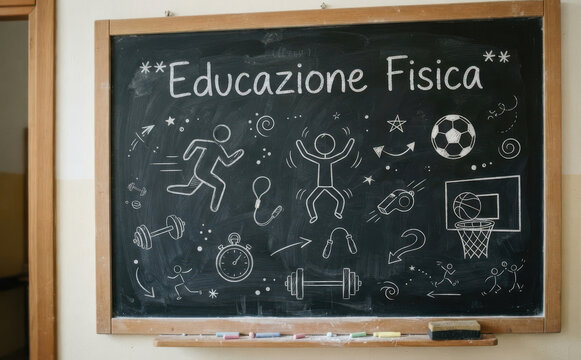 Educazione Fisica lavagna scolastica disegni sportivi lezione di educazione fisica scuola educazione sport