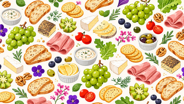 Healthy Food Breakfast Pattern with Cheese Bread and Fruit