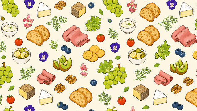 Healthy Food Breakfast Pattern with Cheese Bread and Fruit