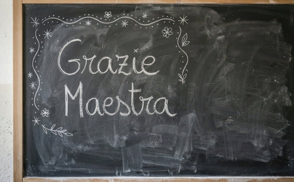 Grazie Maestra lavagna scolastica scritta gesso fine anno scolastico insegnante