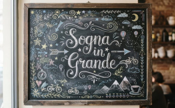 Sogna in Grande lavagna con scritta ispirazionale in italiano per arredamento motivazionale