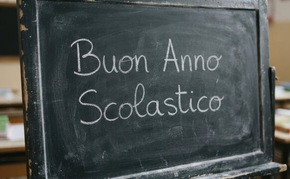 Buon Anno Scolastico lavagna scolastica con scritta gesso primo giorno di scuola