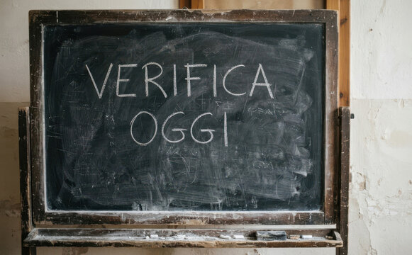 VERIFICA OGGI lavagna scolastica con scritta in italiano test esame verifica concetto