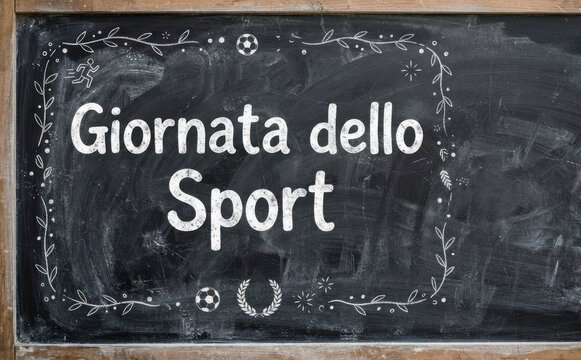 Giornata dello Sport lavagna scolastica con scritte gesso concetto educazione fisica