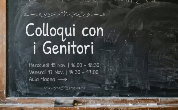 Colloqui con i Genitori lavagna scolastica riunione insegnanti genitori scuola educazione