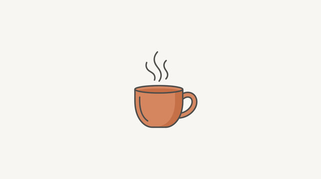 Minimalist flat design illustration of a steaming hot coffee or tea cup on a light background