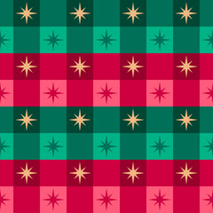 Obraz premium Star with red and green plaid pattern design for Christmas and new year background.