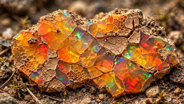 Cracked Natural Ethiopian Fire Opal Mineral Texture