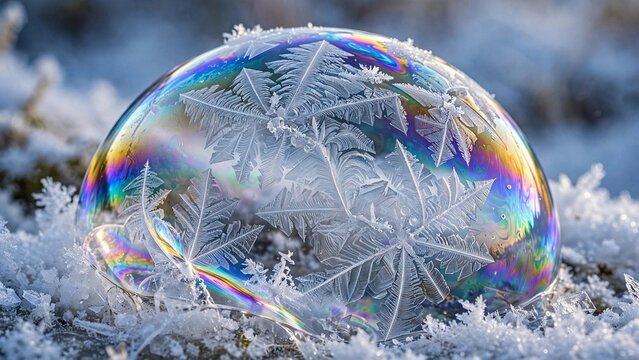 Frozen Soap Bubble Crystalline Ice Rainbow Texture