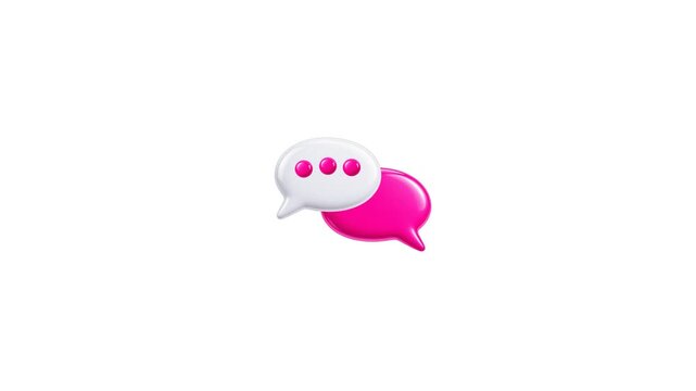 3D chat bubble icon animation with typing dots, white background