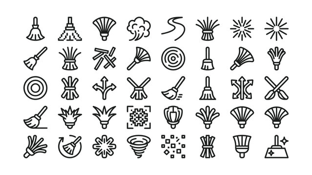 Collection of various cleaning and maintenance icon designs with transparent background