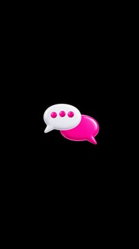 Vertical video of 3D chat bubble icon, alpha channel, dots