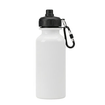 Empty plastic water bottle with carabiner clip