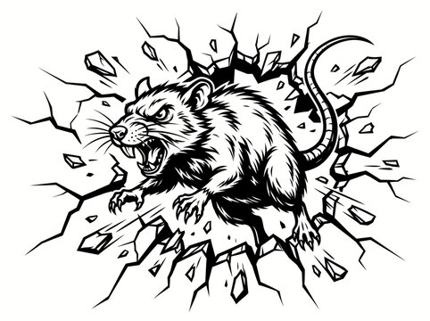 Angry rat bursting through surface