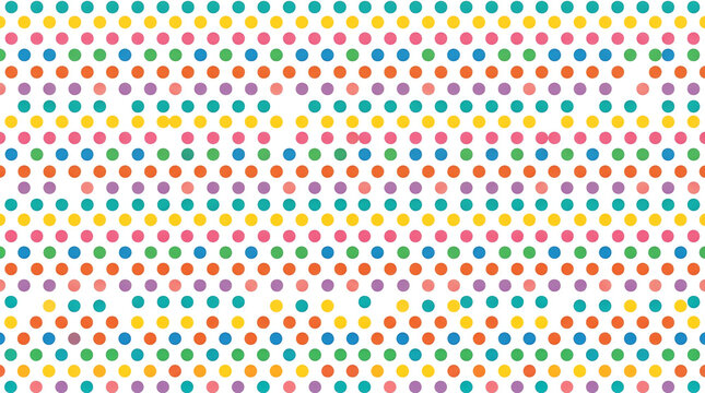 A vibrant, repetitive pattern of small, colorful dots arranged in neat rows and columns on a clean white background, creating an abstract and playful design.