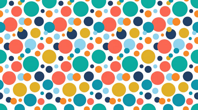 Colorful Polka Dot Seamless Pattern with Random Circles on White Background