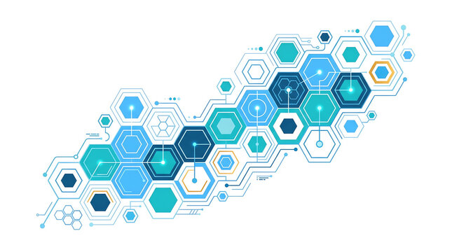Connected blue hexagonal network pattern representing digital technology