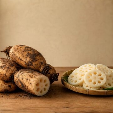 土付きれんこんと輪切り