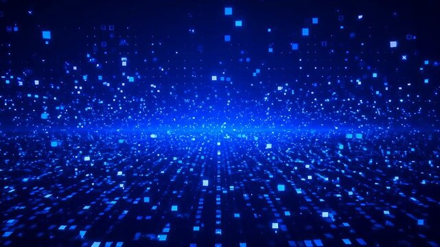 Data Stream Background with Futuristic Digital Technology Space and Blue Square Particles