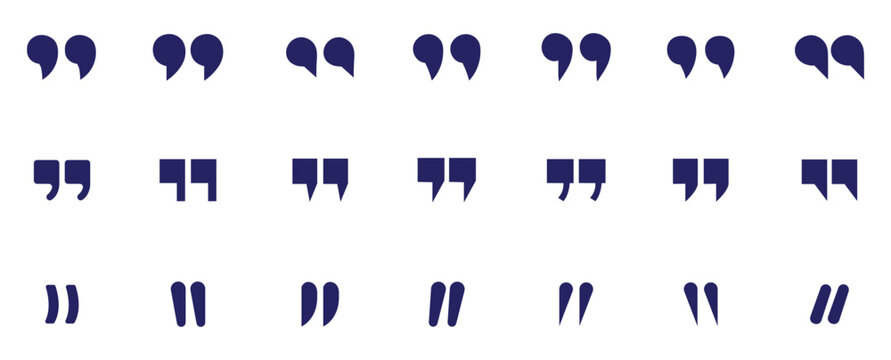 Set of quote mark, quotes icon, sign, symbol, emblem. Ditto marks icon set. Quotation marks. Dialogue discussion symbol for UI UX, website, mobile app.