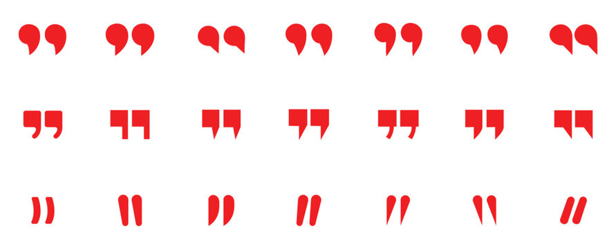 Set of quote mark, quotes icon, sign, symbol, emblem. Ditto marks icon set. Quotation marks. Dialogue discussion symbol for UI UX, website, mobile app.