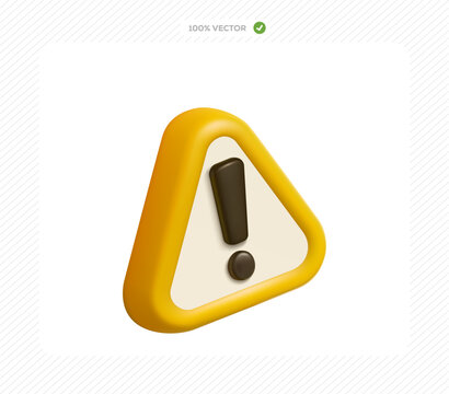 3D vector exclamation mark triangle symbol
