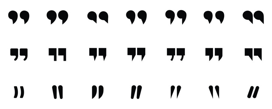 Set of quote mark, quotes icon, sign, symbol, emblem. Ditto marks icon set. Quotation marks. Dialogue discussion symbol for UI UX, website, mobile app.