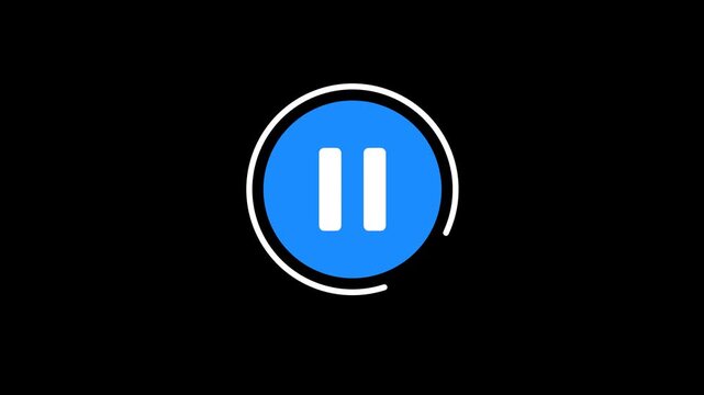 Play Button Click with Cursor, Ripple and Pause Icon Morph on Black Background, Luma Key 4K Overlay