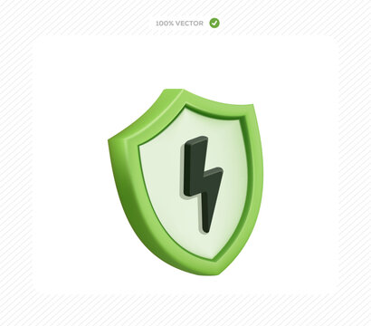 Electrical power protection shield 3d icon vector. Cyber security and energy safety concept