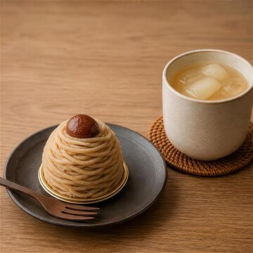 栗のモンブランと飲み物
