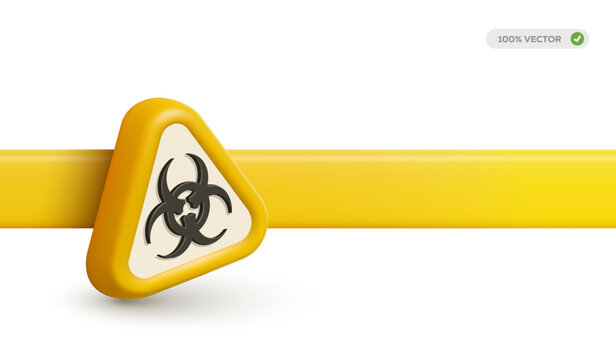 3d warning sign featuring a biohazard symbol inside a yellow triangle