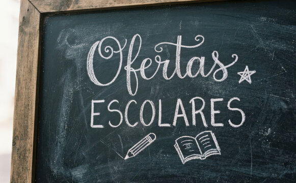 Ofertas escolares escrita em lousa preta conceito de educacao e volta as aulas para compras