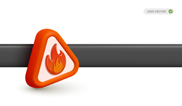 3d fire warning symbol inside a red triangle vector illustration