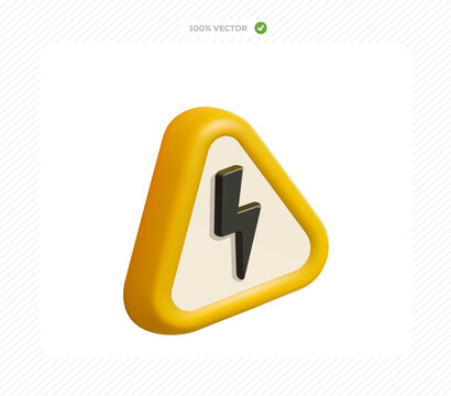 3d realistic vector electric symbol inside a yellow triangle