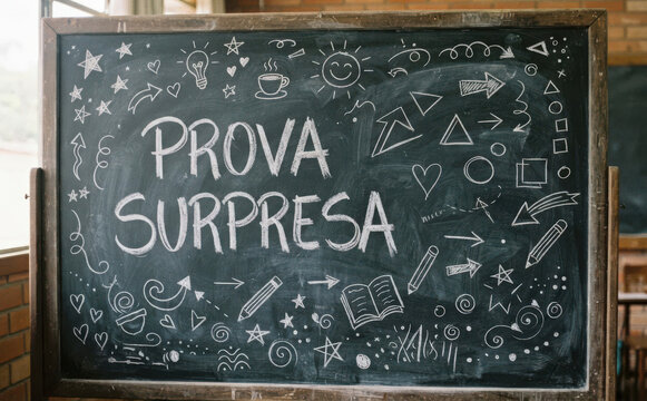 PROVA SURPRESA Lousa com teste escolar e educacao para avaliacao pedagogica e conhecimento