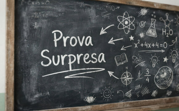 Prova Surpresa lousa escolar com formulas de matematica e fisica para educacao e avaliacao