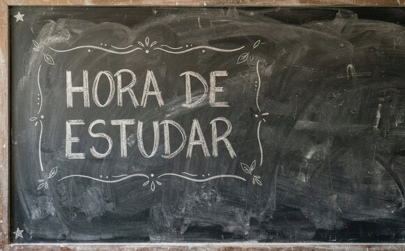 HORA DE ESTUDAR lousa escolar com giz para conceito de educacao e aprendizado em sala de aula