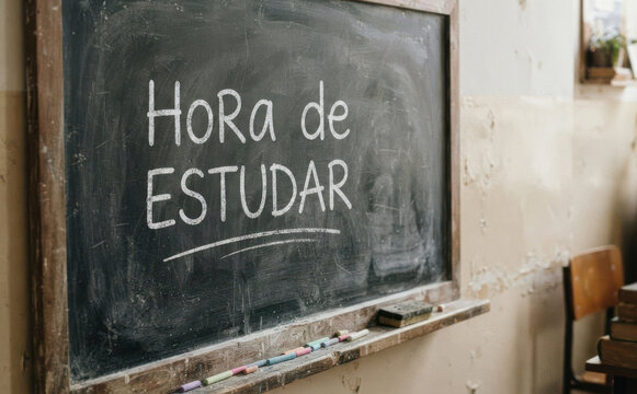 HORA DE ESTUDAR lousa escolar com giz conceito de educacao e aprendizagem sala de aula