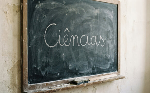 Ci&ecirc;ncias escrito em lousa com giz para aulas escolares de ciencias e educacao