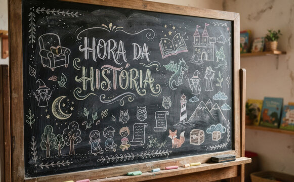 HORA DA HISTORIA lousa com desenhos infantis de contos de fadas para educacao infantil e contacao de historias