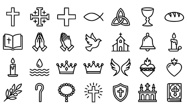 Christian Symbols Cross Communion Ichthys Trinity Outline Vector Collection