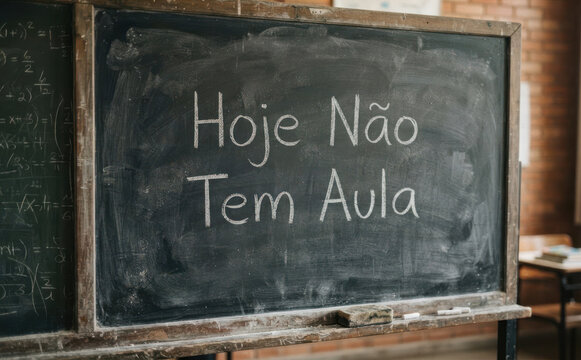 Hoje N&atilde;o Tem Aula. Lousa escolar com aviso divertido para cancelamento de aulas, educa&ccedil;&atilde;o e escola.