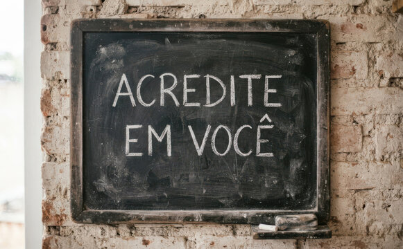 Acredite em voce lousa com frase motivacional sobre inspiracao e superacao pessoal